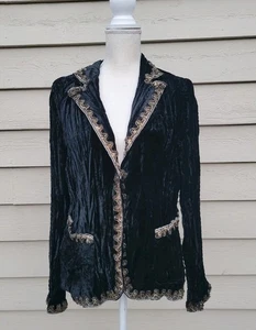 Vtg Alberto Makali Jacket Crinkle Crushed Velvet Whimsigoth Fairy Witchy Black L - Picture 1 of 6