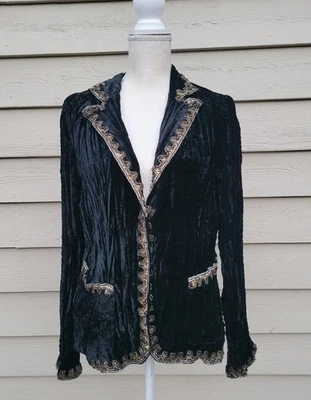 Vtg Alberto Makali Jacket Crinkle Crushed Velvet Whimsigoth Fairy Witchy Black L - Image 1 of 4