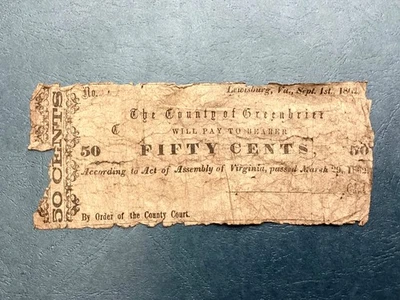 ~1862  50 Cents County of Greenbrier,  Virginia  Civil War Fractional Currency - Image 1 of 2