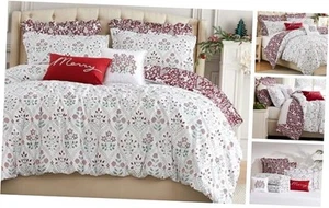 5-Pc Christmas Comforter Set w/2 Throw Pillows & 2 Shams, Reversible Red - Picture 1 of 7