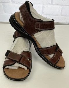 NWT Dr. Scholl's Men's Brown Leather Open Toe Flat Slingback Sandal Size 12 M - Picture 1 of 14