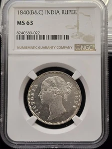 1840 B & C EAST INDIA COMPANY SILVER RUPEE NGC MS63 - Bild 1 von 2