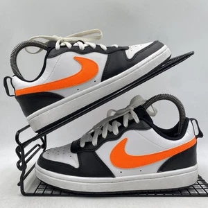 Nike Court Borough Low 2 Schwarz Weiß Orange Sneaker Größe UK 3 Damen Leder - Bild 1 von 8