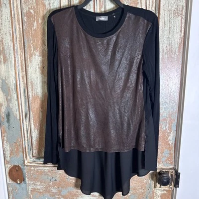 Blusa Neiman Marcus Imitación Cuero Marrón Y Negro Mediana Alta Baja Foto 1 de 4