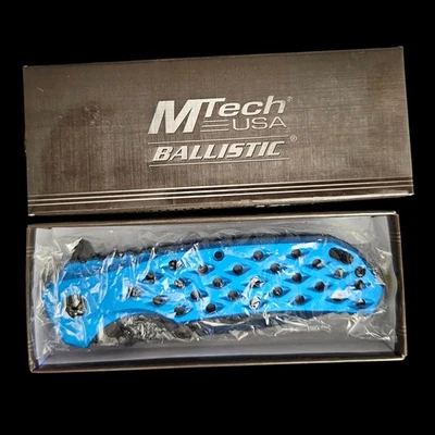 MTech USA Ballistic MT-A991 Blue Tanto Serrated Folding Knife NIB - Image 1 of 4