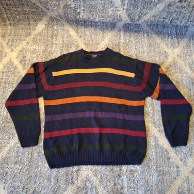 Suéter tejido a rayas multicolor azul marino Dockers cuello redondo para hombre talla XL Foto 1 de 4