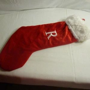Weihnachtsstrumpf - roter Samt mit "R" bestickt & weißem Fellbesatz mit Glocke - gebraucht, in einwandfreiem Zustand - Bild 1 von 8