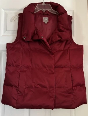 J Jill Ruby Red  Medium Down-filled Puffer funnel neck vest SHIPS FREE - Image 1 of 4