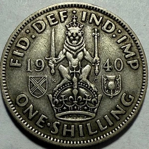 GREAT BRITAIN - George VI - Silver Shilling - 1940 - Km-854 - FREE USA S&H! - Picture 1 of 2