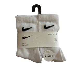 NIKE Kids Crew Socks (6 Pairs) – White with Black Logo Youth Size 7C–10C NEW - Picture 1 of 4