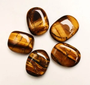 13 To 14 Cts Each Natural Tiger's Eye Cabochon Certified 5 Pcs Gemstone Lot - Picture 1 of 10