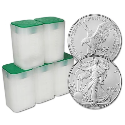 Moneda American Silver Eagle 2025 1 oz $1 5 tubos 100 monedas BU en 5 tubos como nueva Foto 1 de 3