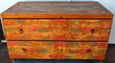 Cassettiera cassettone in legno di teak industrial legno recuperato 2 cassetti   - Immagine 1 di 4