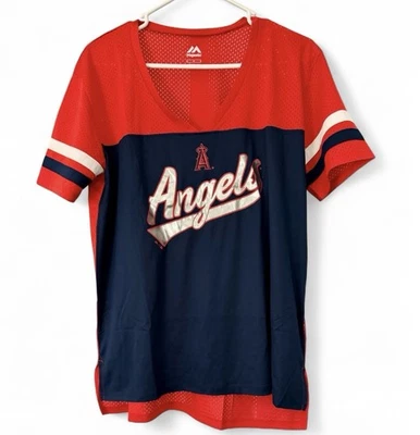 NWT Women’s Majestic MLB  Los Angeles Angels Raglan Jersey Size Large - Image 1 of 4