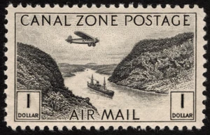 Canal Zone Scott #C14 Mint LH - $1.00 Black 1931 Gaillard Cut Airmail Issue F-VF - Picture 1 of 1