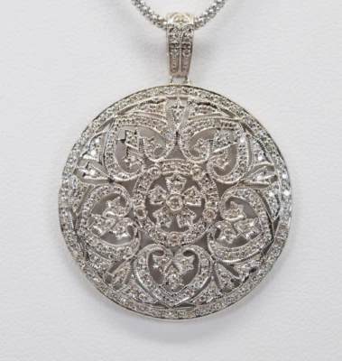 Dazzling White Lab-Created Round Cut 2.54CT Diamonds Floral Medallion Pendant - Image 1 of 4