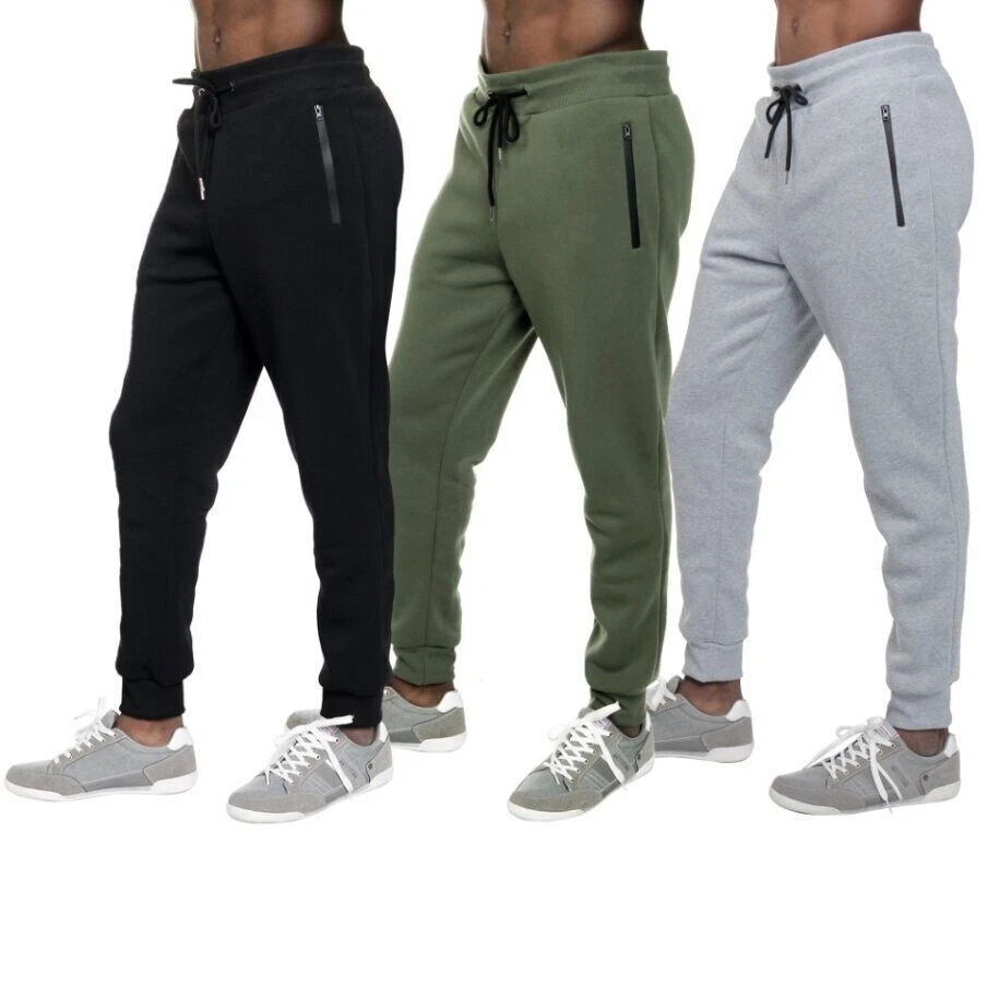 3 PACK: Men's Fleece Lined Slim Fit Casual Tech Jogger Sweatpants Zipper Pockets - Image 1 of 4