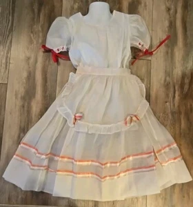 Vintage 50's White Semi sheer Voile Dress Chest 27" Ribbon apron - Picture 1 of 8