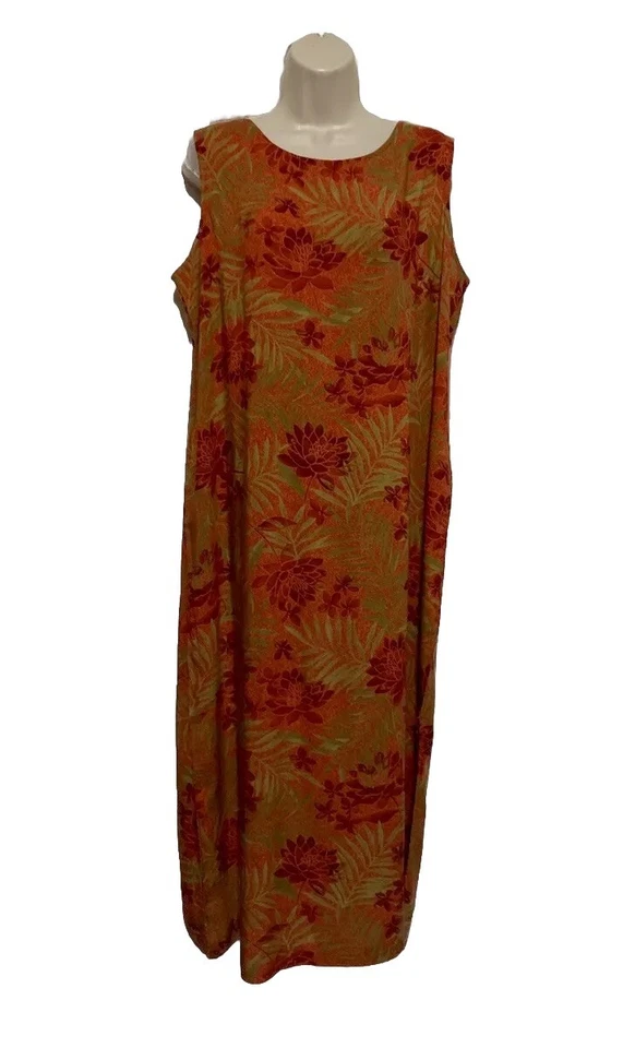 Vestido norton mcnaughton XL Maxi verde oliva laranja queimado floral sem mangas - Imagem 1 de 4