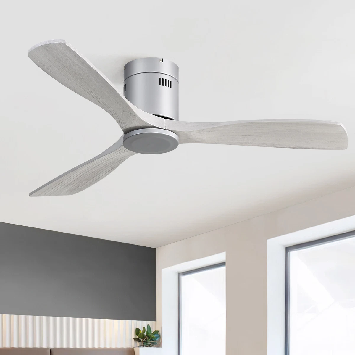 Pepeo Vourdries Deckenventilator Industriedesign – 142 Cm, Silber, 3 Flügel, Sehr Leise, Ohne Licht & Steuerung (Optionen Verfügbar)