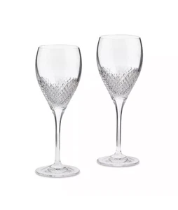 NEW Vera Wang Wedgwood Diamond Mosaic Wine Crystal Glasses, Set of 2 in BOX - Picture 1 of 5