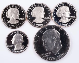 1979 80' 81' Susan B Anthony 1976 Washington Quarter/ Eisenhower $1 Proof Coins - Picture 1 of 2