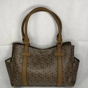 Donna Karen DKNY Monogram Double Handled Shoulder Handbag Brown PVC, NWOT - Picture 1 of 13