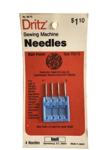 Vtg Dritz Sewing Machine Needles Size 75 (11) for Lightweight Fabrics Japan NIP - Picture 1 of 7