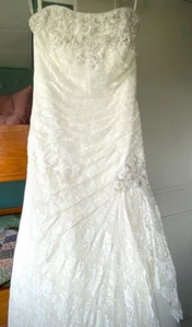 Davids Bridal Collection A-line Lace Side Split Wedding Dress Size 6 YP3344 - Picture 1 of 20