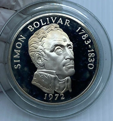 Panamá 1972 enorme moneda de 20 Balboas de plata antigua prueba vintage Simon Bolivar i114525 Foto 1 de 2