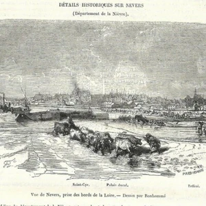 La Nièvre - Ansicht von Nevers vom Ufer der Loire - - Presseartikel 1848 - Bild 1 von 2