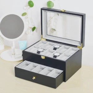 1x Wristwatch Jewellery Bracelet Storage Box 20 Grid Wooden Watch 2 Layers Boxes - Picture 1 of 9