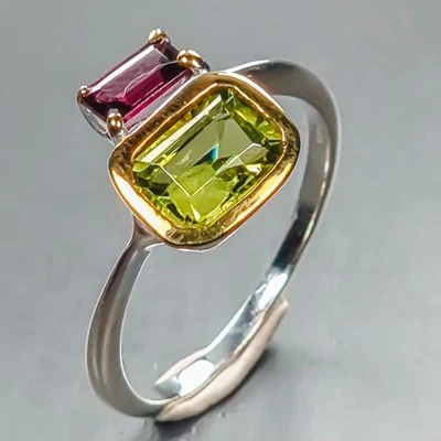 Gemstone ring Natural Peridot Ring 925 Sterling Silver Size 6 /R445498 - Image 1 of 4