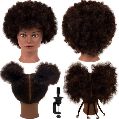 Cabeza de Maniquí Africano con Cabello 100% Humano Rizado Marrón  Foto 1 de 4