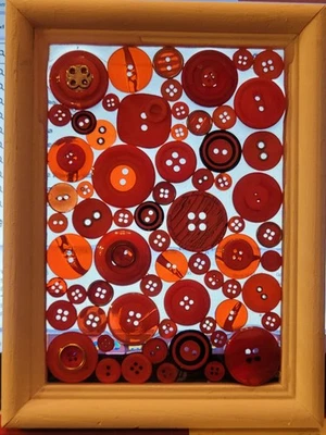 5"x7" Red Button & Resin Art in a White Painted Frame for Wall, Window, or Gift - Image 1 of 4
