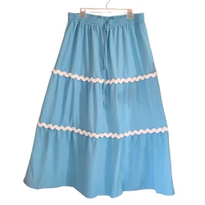 A-Line Flowy Maxi Blue Cottagecore White Rick Rack Striped Skirt XXL Boho Pocket - Picture 1 of 10