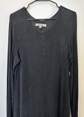 Vestido midi de lino Jeanne Englehart para mujer talla S negro elástico de lycra manga larga Foto 1 de 4