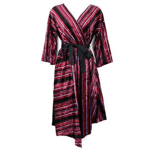 NY Collection Damen gestreiftes asymmetrisches Samtkleid, Petite Medium, rot - Bild 1 von 4