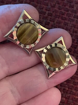 Cufflinks genuine Tiger's Eye Swank Cuff Links Diamond Cut - Image 1 of 3