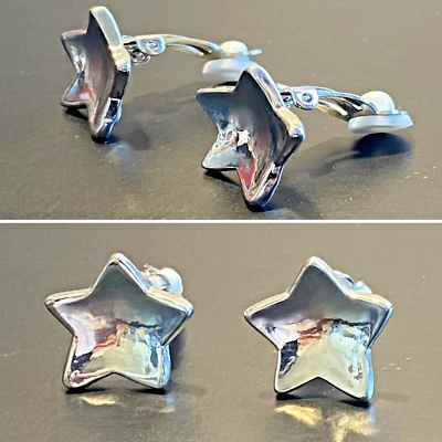 Orecchini a stella da donna argento piccoli leggeri con clips da lobo - Immagine 1 di 4