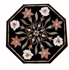 18" Marble side table top semi precious stones pietradura work art home decor