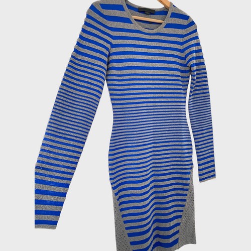 Abito Alexander Wang blu grigio elasticizzato bodycon costine manica lunga S a righe