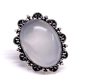 Natural Lovely Aqua Chalcedony Oval Cab Gemstone Fashion Jewelry Ring Size-Adj - Picture 1 of 6