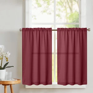 34"W Kitchen Tier Rod Pocket Casual Weave Textured Cafe Curtain 2 Panels - Picture 1 of 37