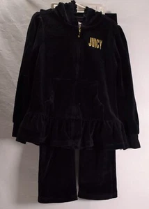 Juicy Couture Girls Tracksuit Black Two Piece Set Hoodie Pants 6 - Picture 1 of 7