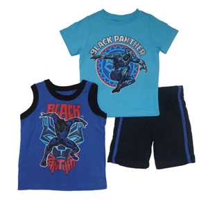 Black Panther Boys Blue & Multi 3pc Short Set Size 2T 3T 4T - Picture 1 of 4