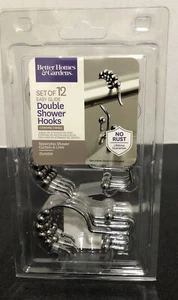 Better Homes & Garden Chrome Rollerball Double Shower Curtain Hooks Set/12 NEW - Picture 1 of 5