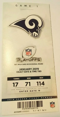 2018-19 Los Angeles Rams Dallas Cowboys NFC Divisional Playoff Full Ticket Stub Cover