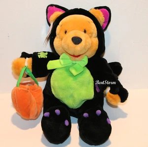 Disney Store 14" Halloween Scaredy Cat Pooh Winnie-the-POOH PLUSH BEAR Pumpkin - Picture 1 of 4