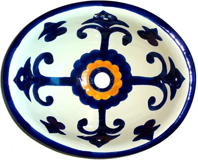 17"x 14" Mexican Talavera Valencia Ceramic Handmade Bathroom Sink - Image 1 of 3